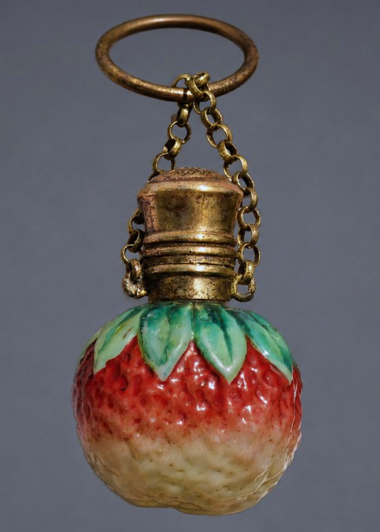 Flacon à Sels , Parfum Epoque Napoléon III , XIXe , Fraise , Verre Opalin , Fiole-photo-2