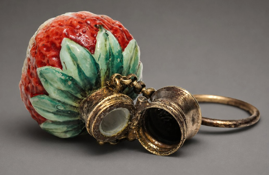 Flacon à Sels , Parfum Epoque Napoléon III , XIXe , Fraise , Verre Opalin , Fiole-photo-4
