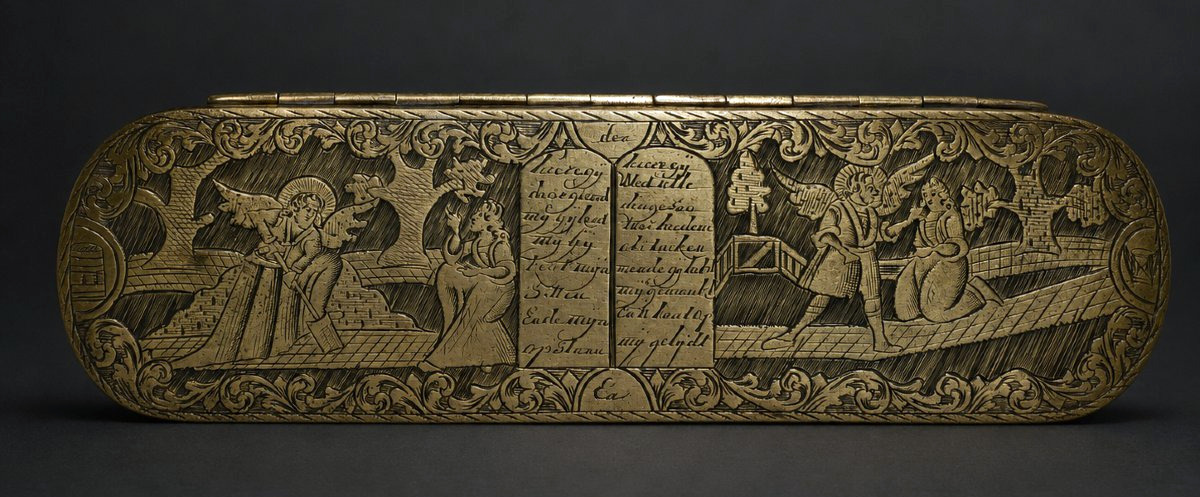 Tabatière hollandaise en Laiton Gravé Décor biblique – XVIIIᵉ  , Boite à Tabac 1720-photo-3