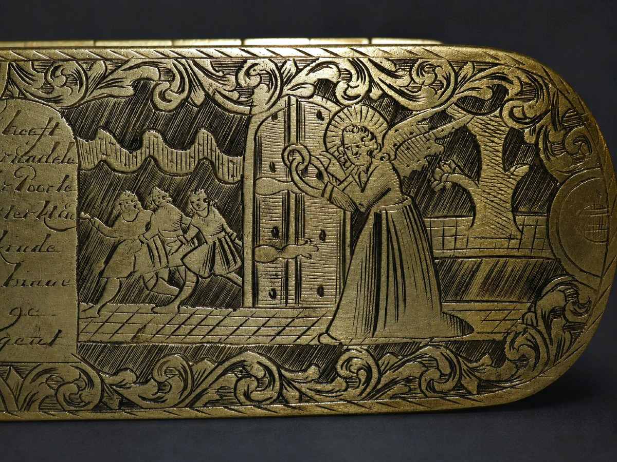 Tabatière hollandaise en Laiton Gravé Décor biblique – XVIIIᵉ  , Boite à Tabac 1720-photo-4