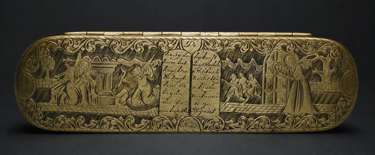 Tabatière hollandaise en Laiton Gravé Décor biblique – XVIIIᵉ  , Boite à Tabac 1720-photo-1