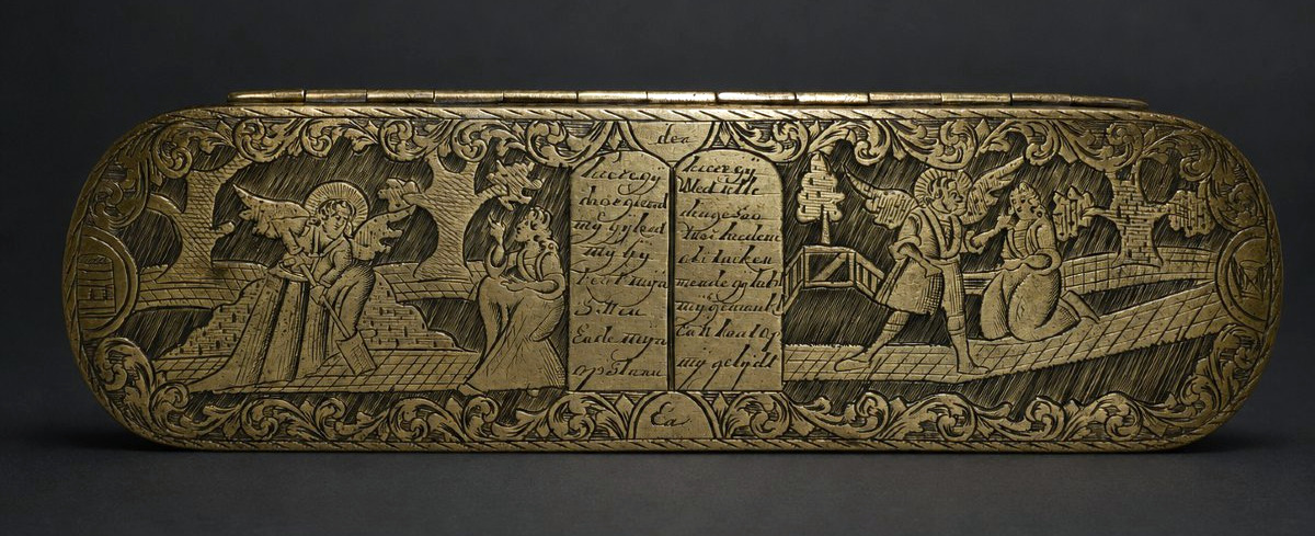 Tabatière hollandaise en Laiton Gravé Décor biblique – XVIIIᵉ  , Boite à Tabac 1720-photo-3