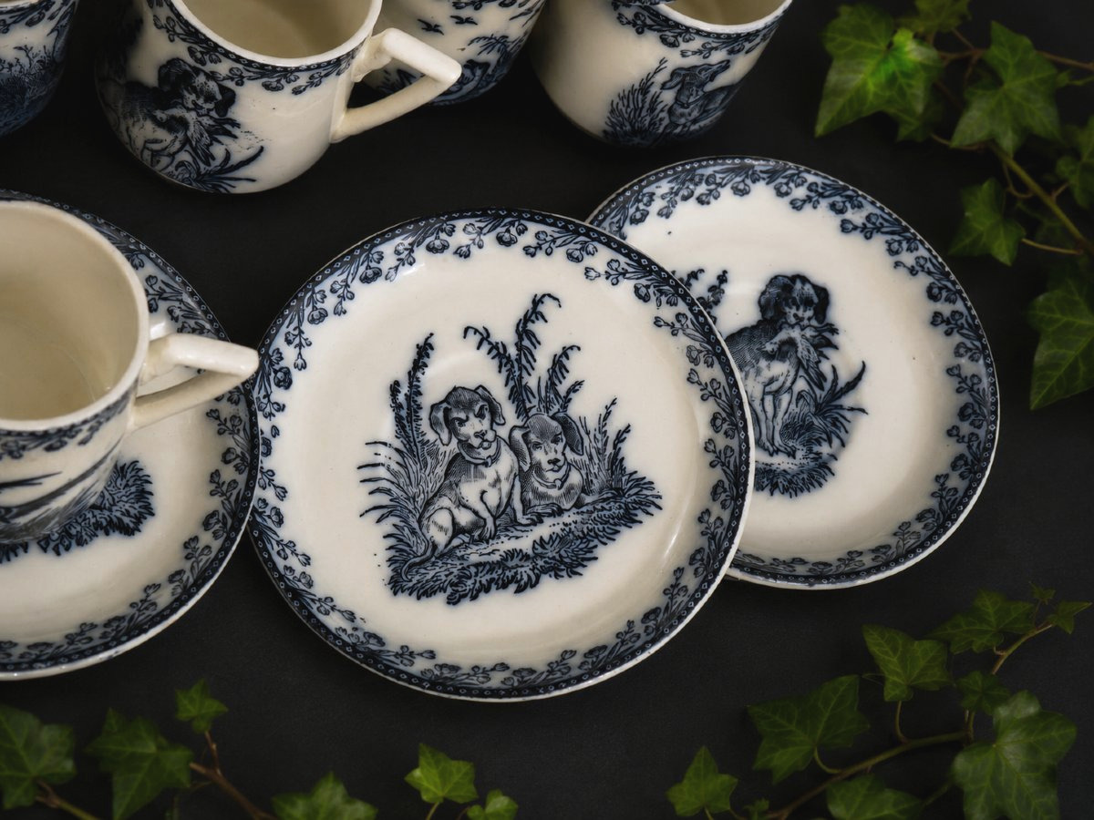 Service à Café en Faïence Fine à Décor "Chasse"  Fenal Frères, Pexonne  Vers 1880 Venerie XIXe-photo-2