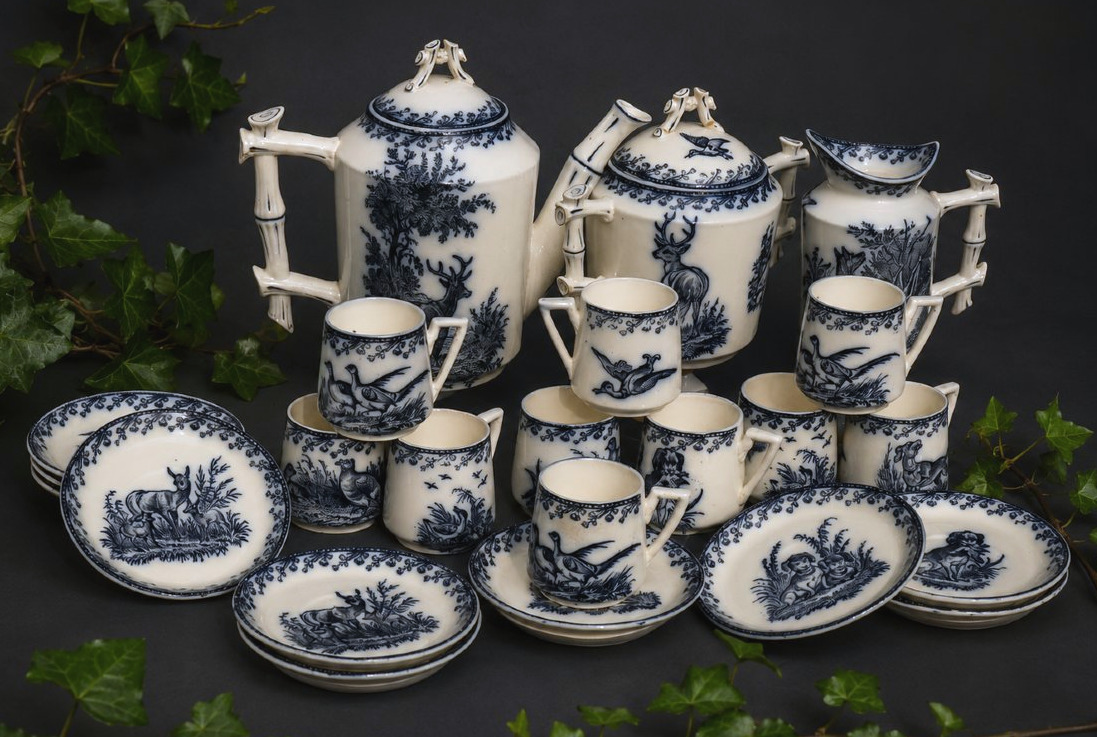Service à Café en Faïence Fine à Décor "Chasse"  Fenal Frères, Pexonne  Vers 1880 Venerie XIXe-photo-4