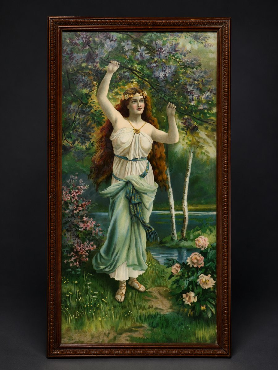 Paire de chromolithographies allégoriques Les Saisons – Fin du XIXe siècle , Femmes Art Nouveau-photo-3