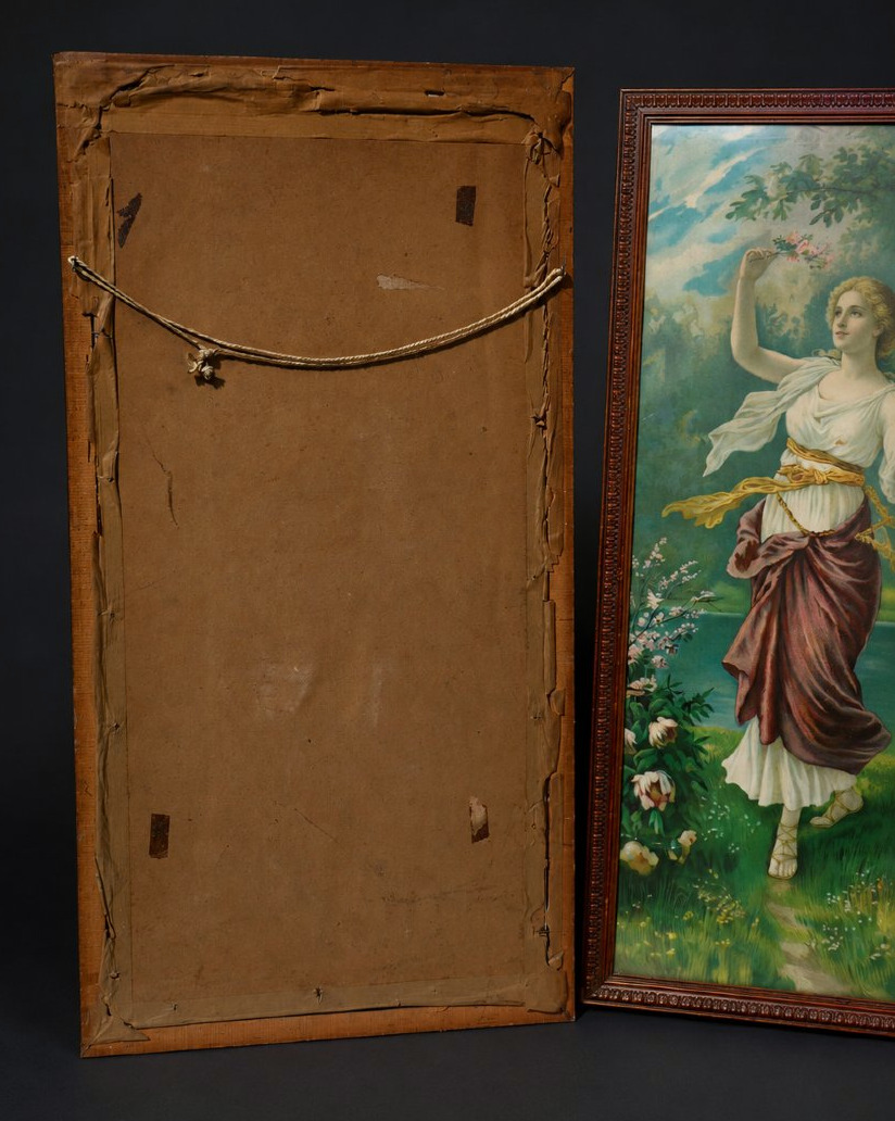 Paire de chromolithographies allégoriques Les Saisons – Fin du XIXe siècle , Femmes Art Nouveau-photo-4