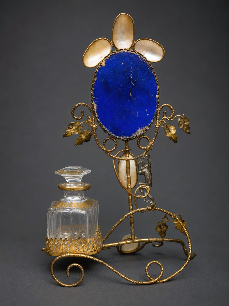 Nécessaire de toilette Nacre & cristal de Baccarat Époque Napoléon III Singe Parfum XIXe Paris-photo-2