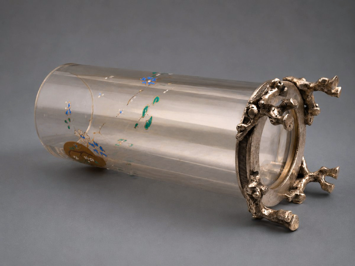 Baccarat "rouleau" Vase, Enameled Crystal On A Silver-plated Bronze Base, Circa 1870–1880, Japanese-style-photo-3