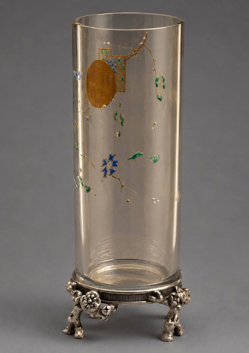 Baccarat "rouleau" Vase, Enameled Crystal On A Silver-plated Bronze Base, Circa 1870–1880, Japanese-style-photo-1