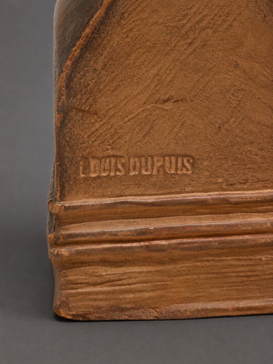 Buste en Terre Cuite Signé Louis Dupuis – Portrait d'homme Écrivain , époque Art Nouveau-photo-2