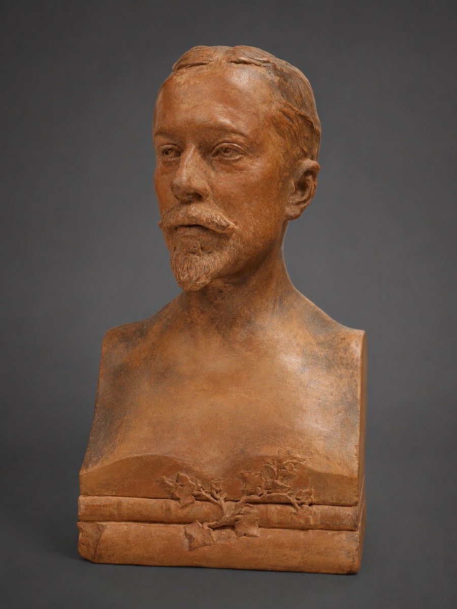 Buste en Terre Cuite Signé Louis Dupuis – Portrait d'homme Écrivain , époque Art Nouveau-photo-3