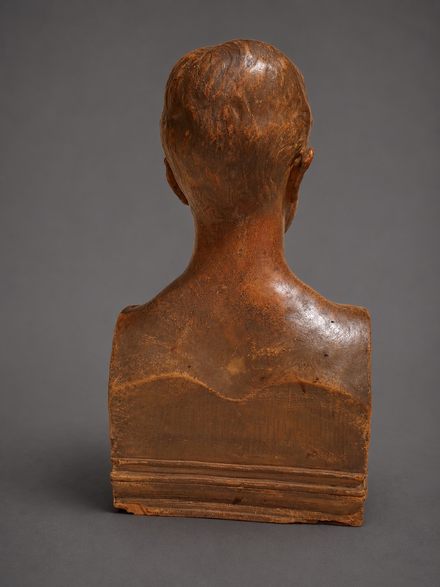 Buste en Terre Cuite Signé Louis Dupuis – Portrait d'homme Écrivain , époque Art Nouveau-photo-4
