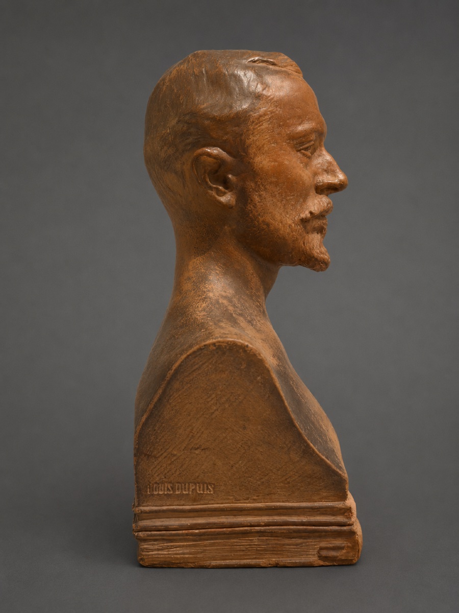 Buste en Terre Cuite Signé Louis Dupuis – Portrait d'homme Écrivain , époque Art Nouveau-photo-1