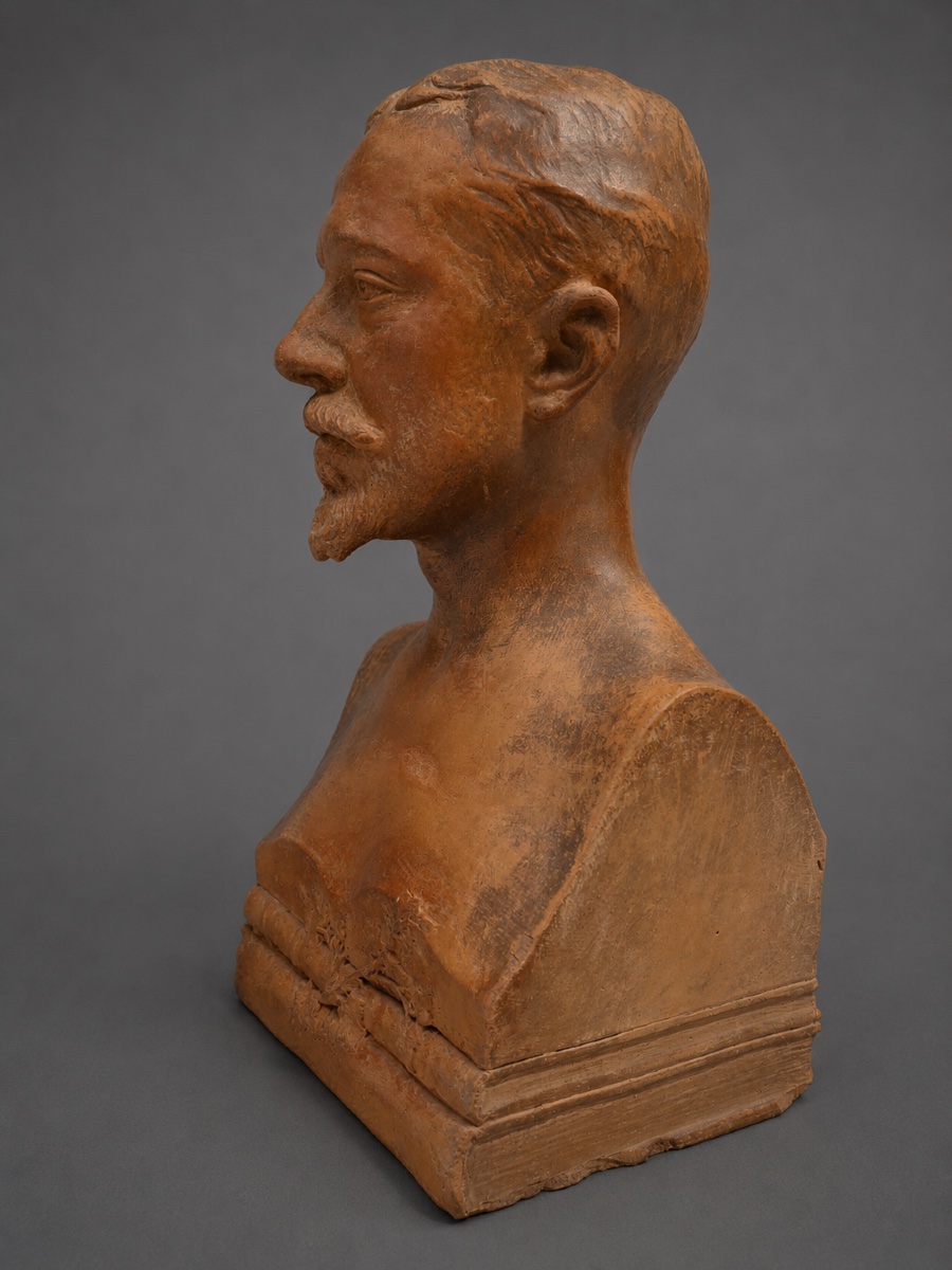 Buste en Terre Cuite Signé Louis Dupuis – Portrait d'homme Écrivain , époque Art Nouveau-photo-3