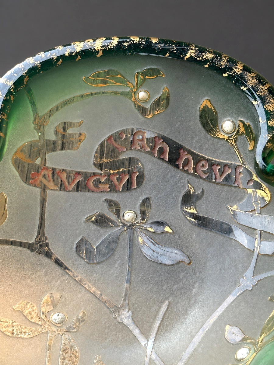 Coupe Vide Poche , Cristal Daum Nancy , Décor de Gui , Nouvel An Art Nouveau , 1900 fin XIXE-photo-3