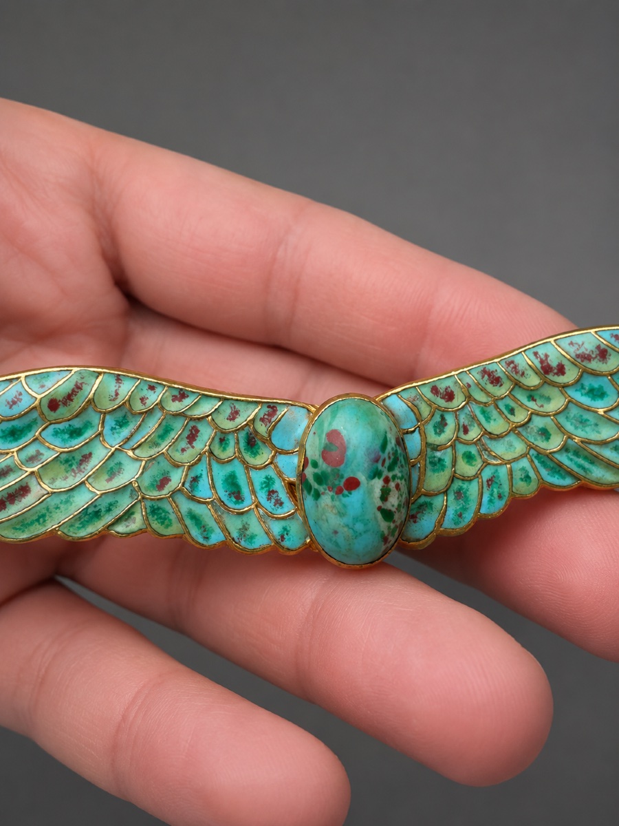 Broche / épingle De Châle , Laiton Émaillé, Style Rerour D’Egypte 1910 , Art Nouveau Scarabée -photo-3