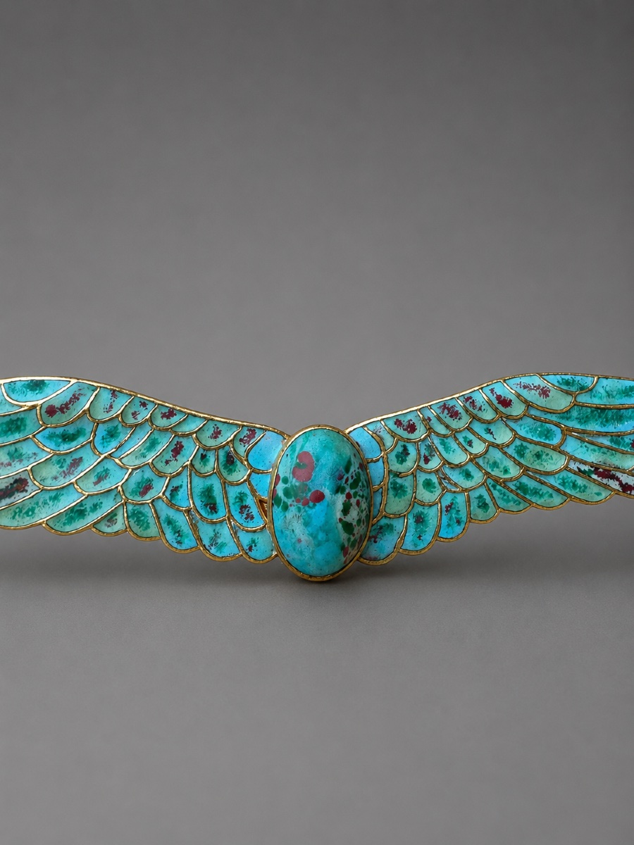 Broche / épingle De Châle , Laiton Émaillé, Style Rerour D’Egypte 1910 , Art Nouveau Scarabée -photo-1