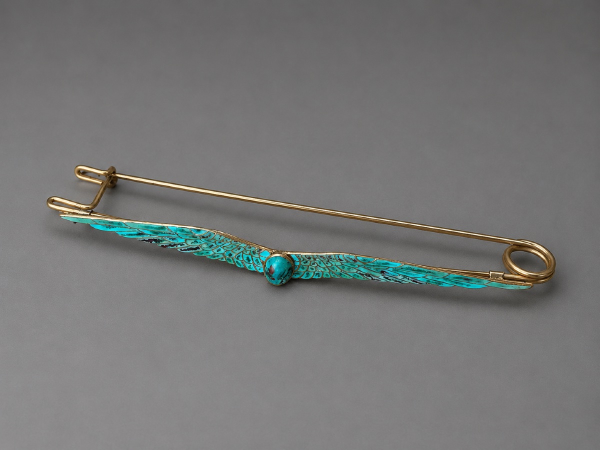 Broche / épingle De Châle , Laiton Émaillé, Style Rerour D’Egypte 1910 , Art Nouveau Scarabée -photo-2
