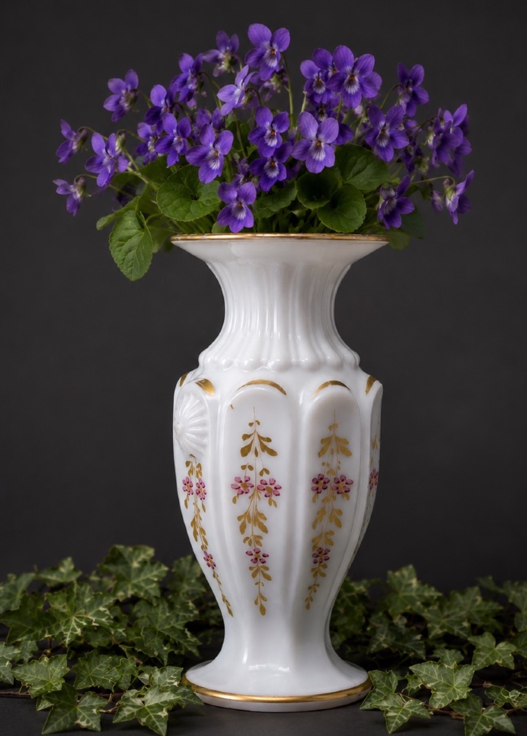 Charles X-era Opaline Violet Vase / Restored Circa 1820 In 19th-century Gothic Style