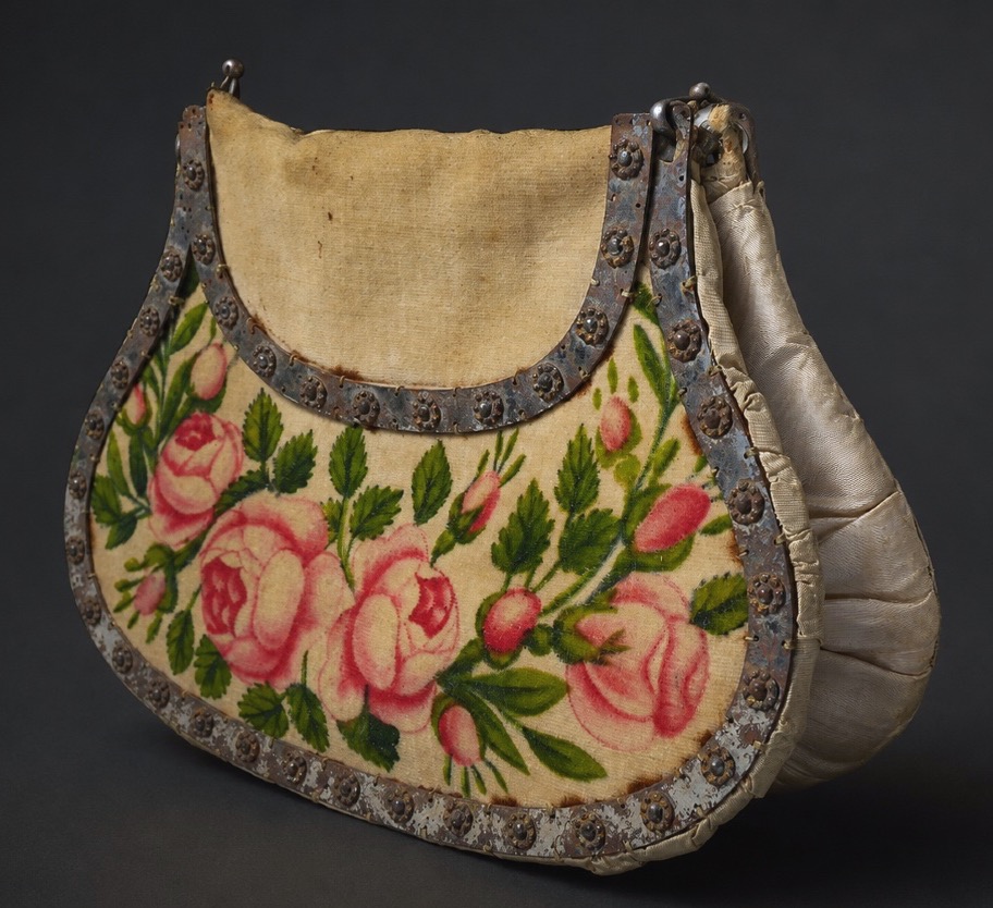 SAC / RÉTICULE ÉPOQUE PREMIER EMPIRE , CHARLES X , VELOURS PEINT , CHATELAINE MODE COSTUME XIXE-photo-3