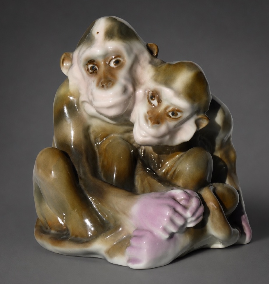 French Porcelain Set, Animal Motif, Pair Of Art Deco Monkeys, 1930s Monkey-photo-2