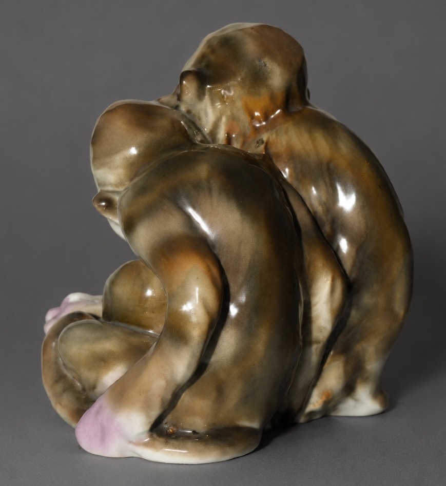 French Porcelain Set, Animal Motif, Pair Of Art Deco Monkeys, 1930s Monkey-photo-3