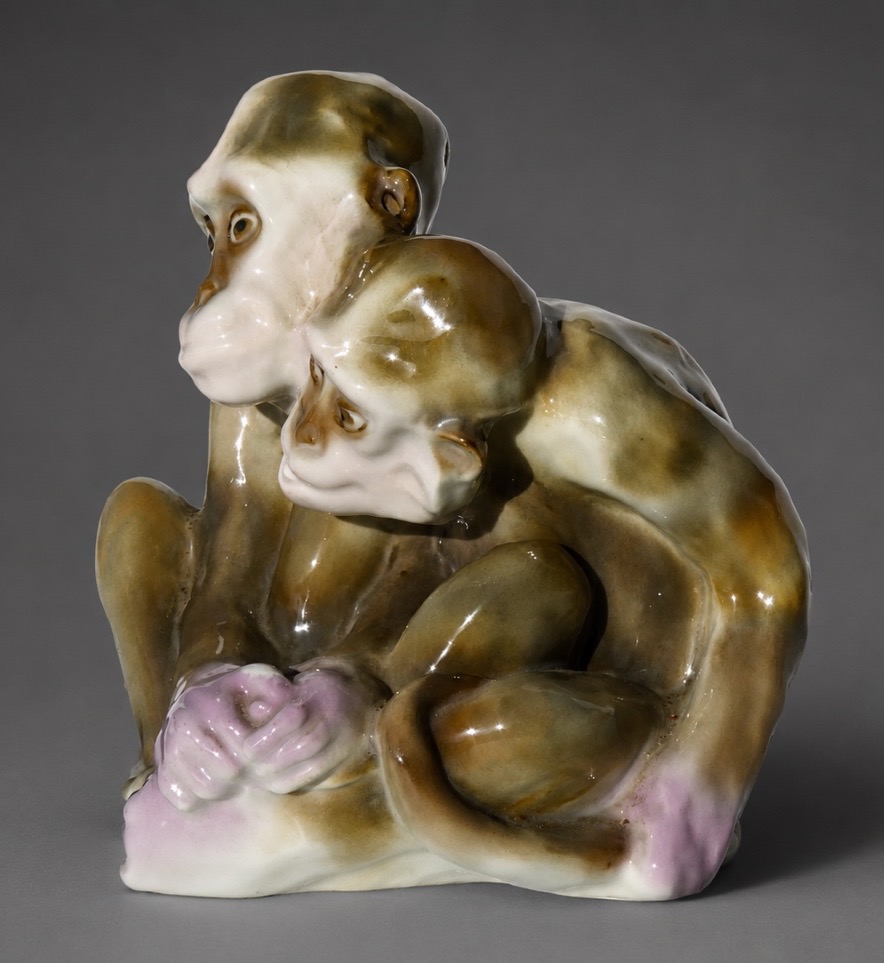 French Porcelain Set, Animal Motif, Pair Of Art Deco Monkeys, 1930s Monkey-photo-1