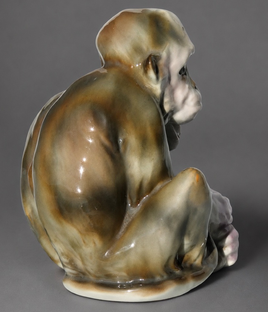 French Porcelain Set, Animal Motif, Pair Of Art Deco Monkeys, 1930s Monkey-photo-2