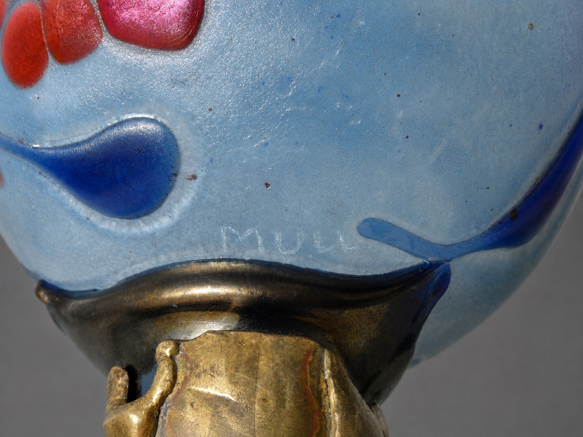 Glass-and-bronze Bowl, Signed By Muller, Art Nouveau Style, Ciborium-photo-3