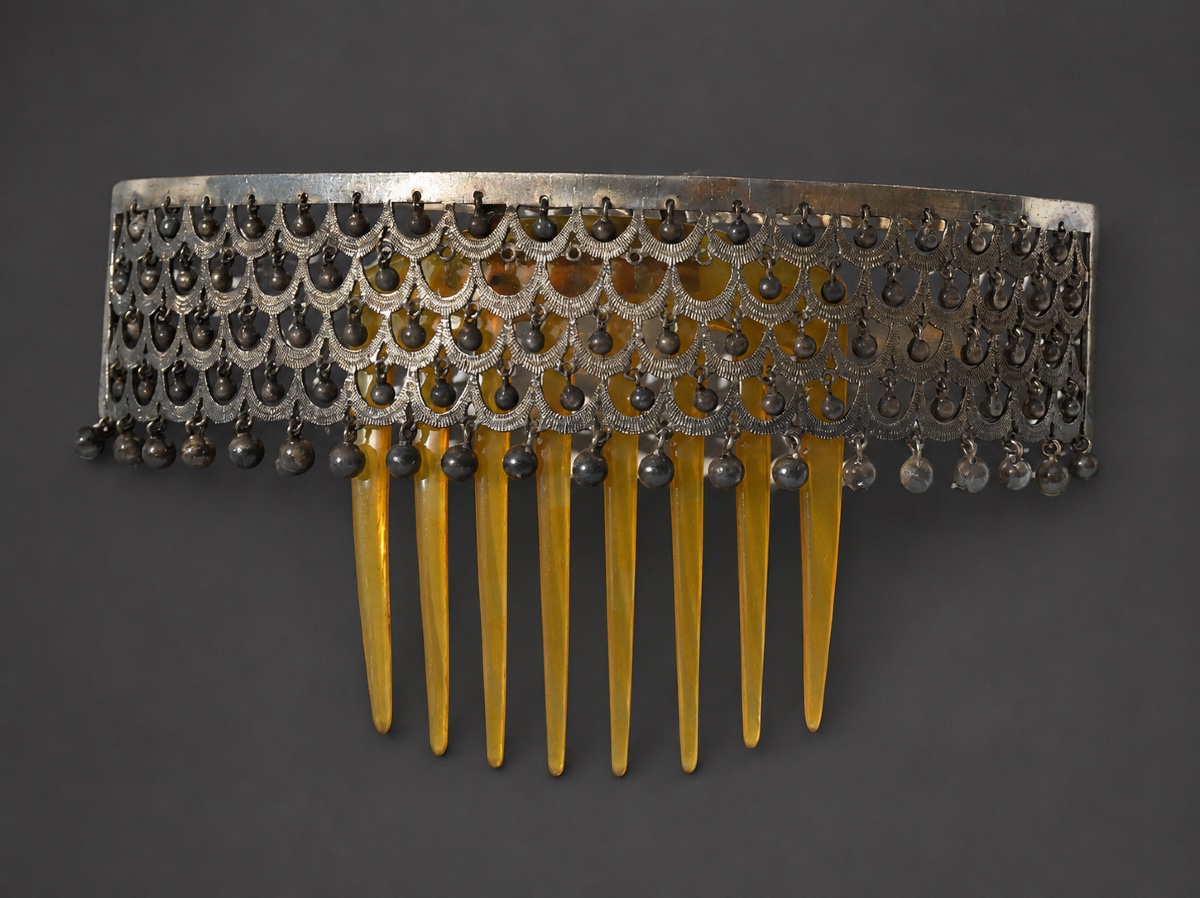 1900s Hair Comb, Napoleon III-style Tiara, 19th-century Silver-plated Jewelry-photo-2