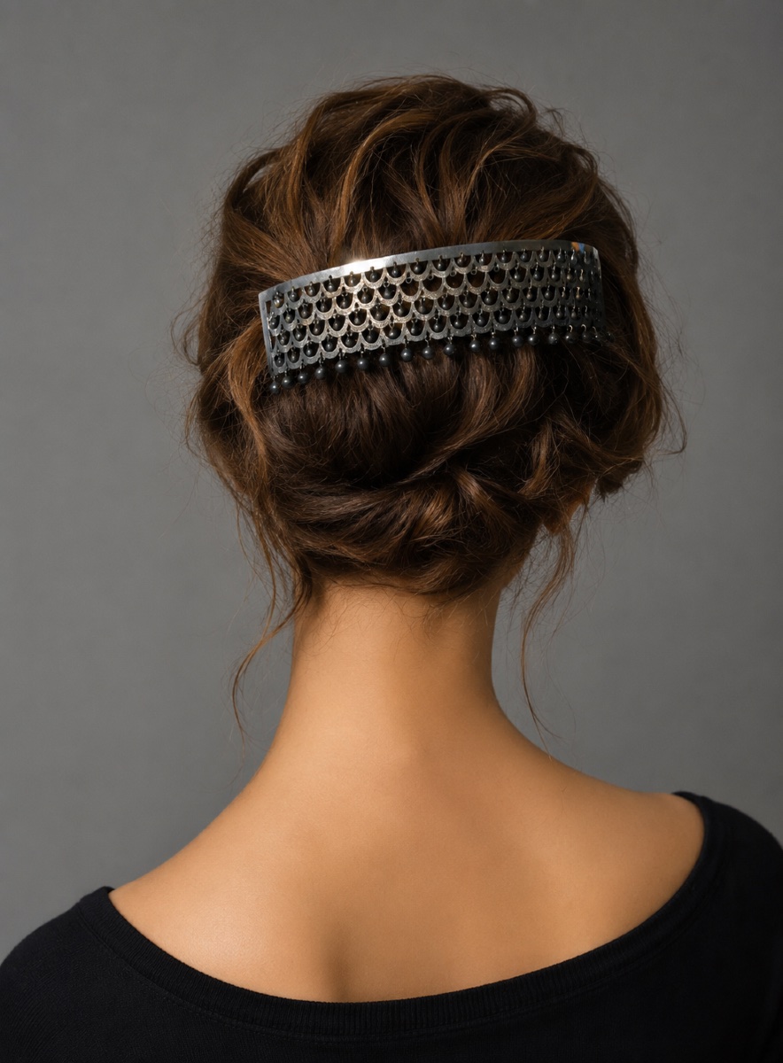 1900s Hair Comb, Napoleon III-style Tiara, 19th-century Silver-plated Jewelry-photo-4