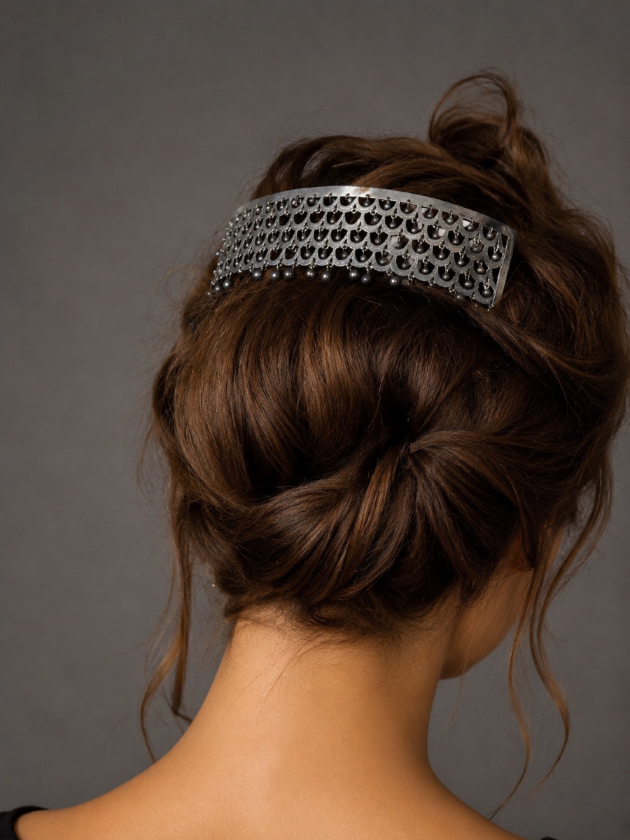 1900s Hair Comb, Napoleon III-style Tiara, 19th-century Silver-plated Jewelry