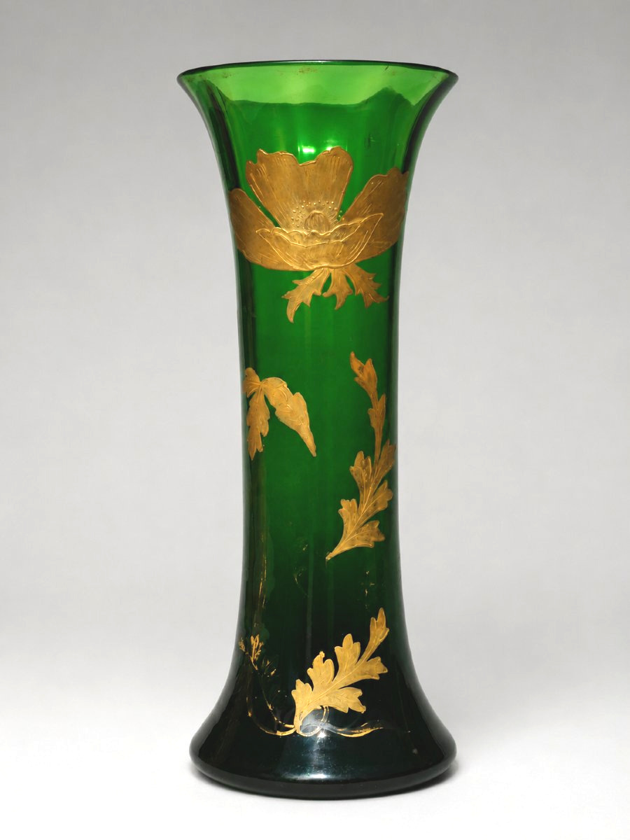 Paire de Vases Diabolo En Cristal De Saint Louis , Art Nouveau , 1980 ; Vert Eemeraude , Dorure-photo-3