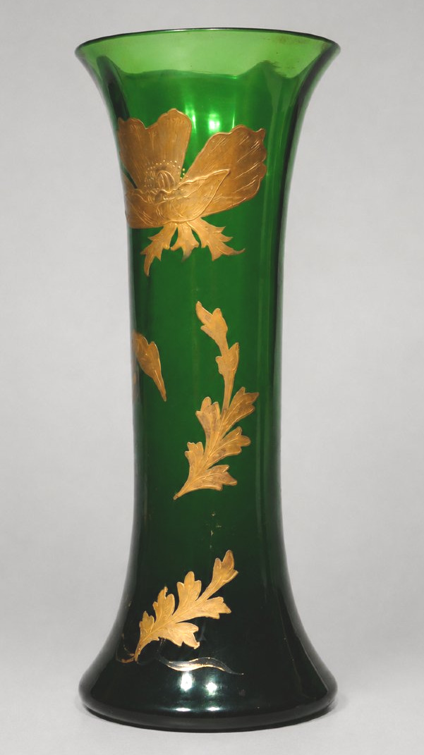 Paire de Vases Diabolo En Cristal De Saint Louis , Art Nouveau , 1980 ; Vert Eemeraude , Dorure-photo-1