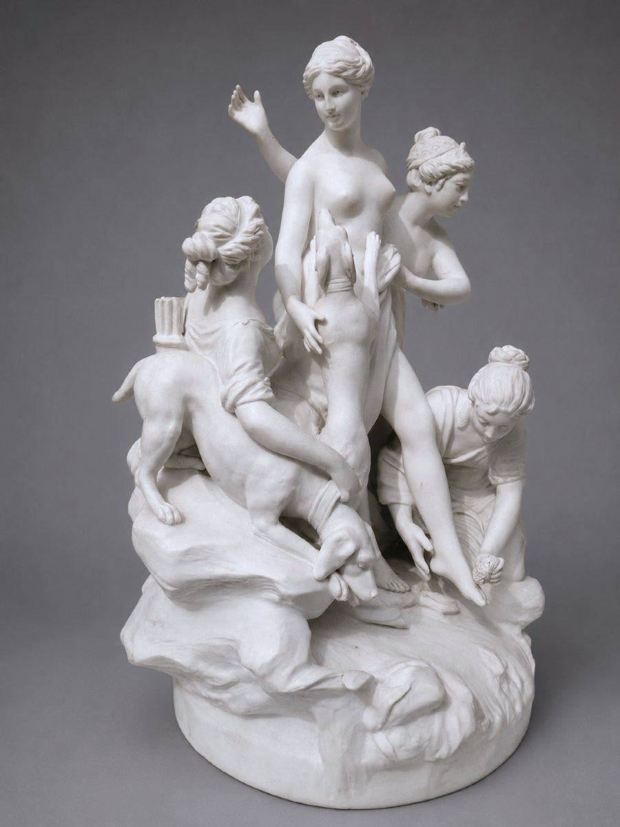 Diane In The Bath Natural Biscuit Group, Nymph & Greyhound, 19th Century, 18th-century Style, By Louis-simon Boizot-photo-1