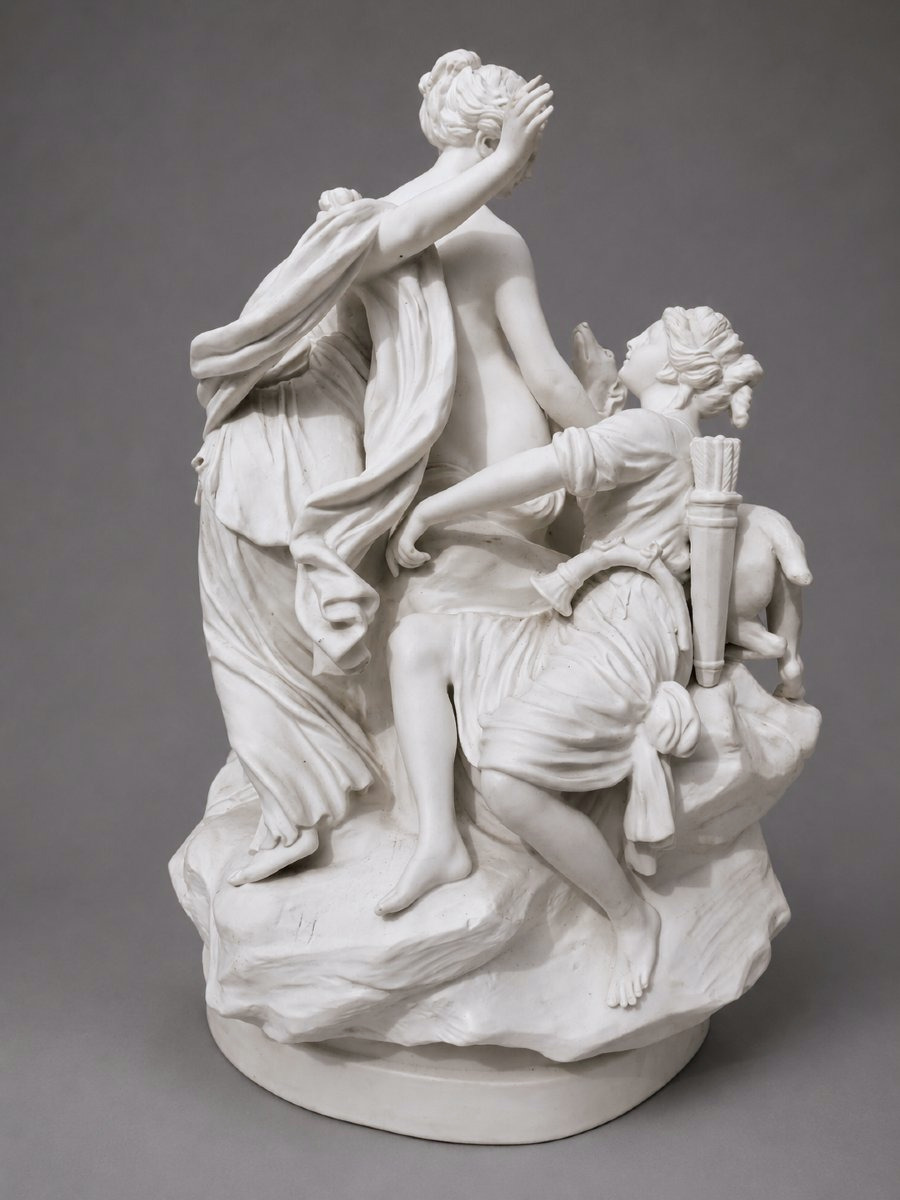 Diane In The Bath Natural Biscuit Group, Nymph & Greyhound, 19th Century, 18th-century Style, By Louis-simon Boizot-photo-2