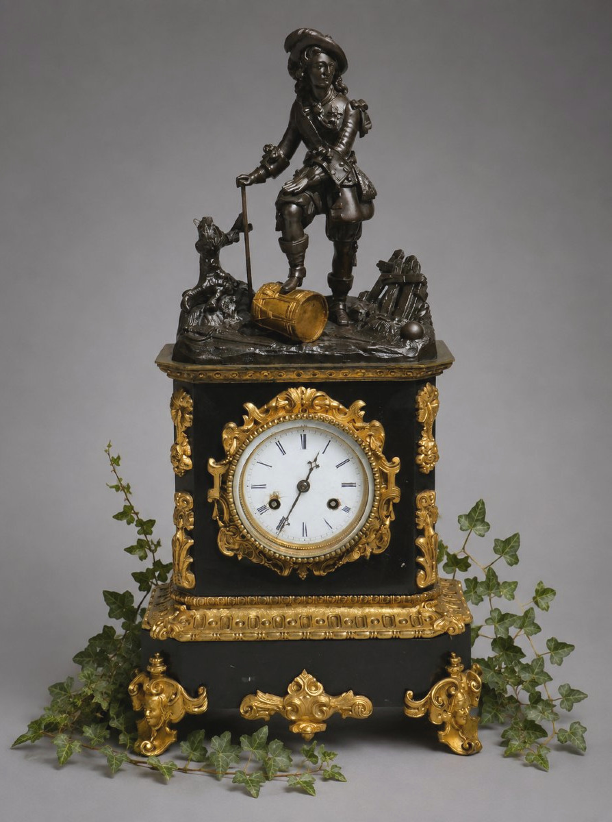 Pendule En Marbre & Bronze , Napoléon III , Jean Bart , Scene Historique XIXe , Horloge -photo-2