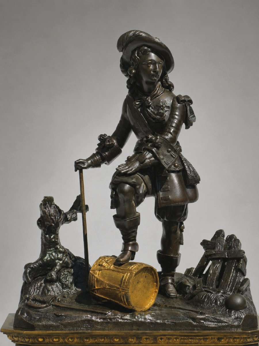 Pendule En Marbre & Bronze , Napoléon III , Jean Bart , Scene Historique XIXe , Horloge -photo-4