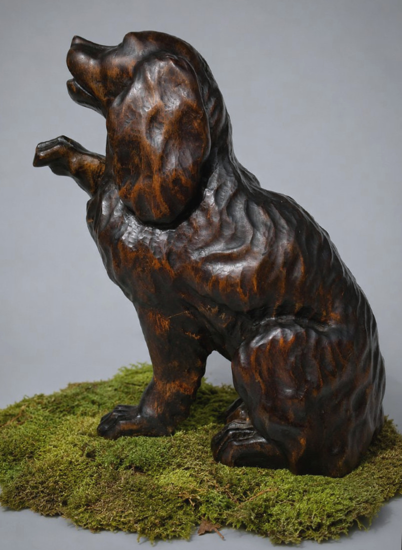 Cavalier King Charles en Bois Sculpté  , XIXe , Sujet Animalier , Chien 