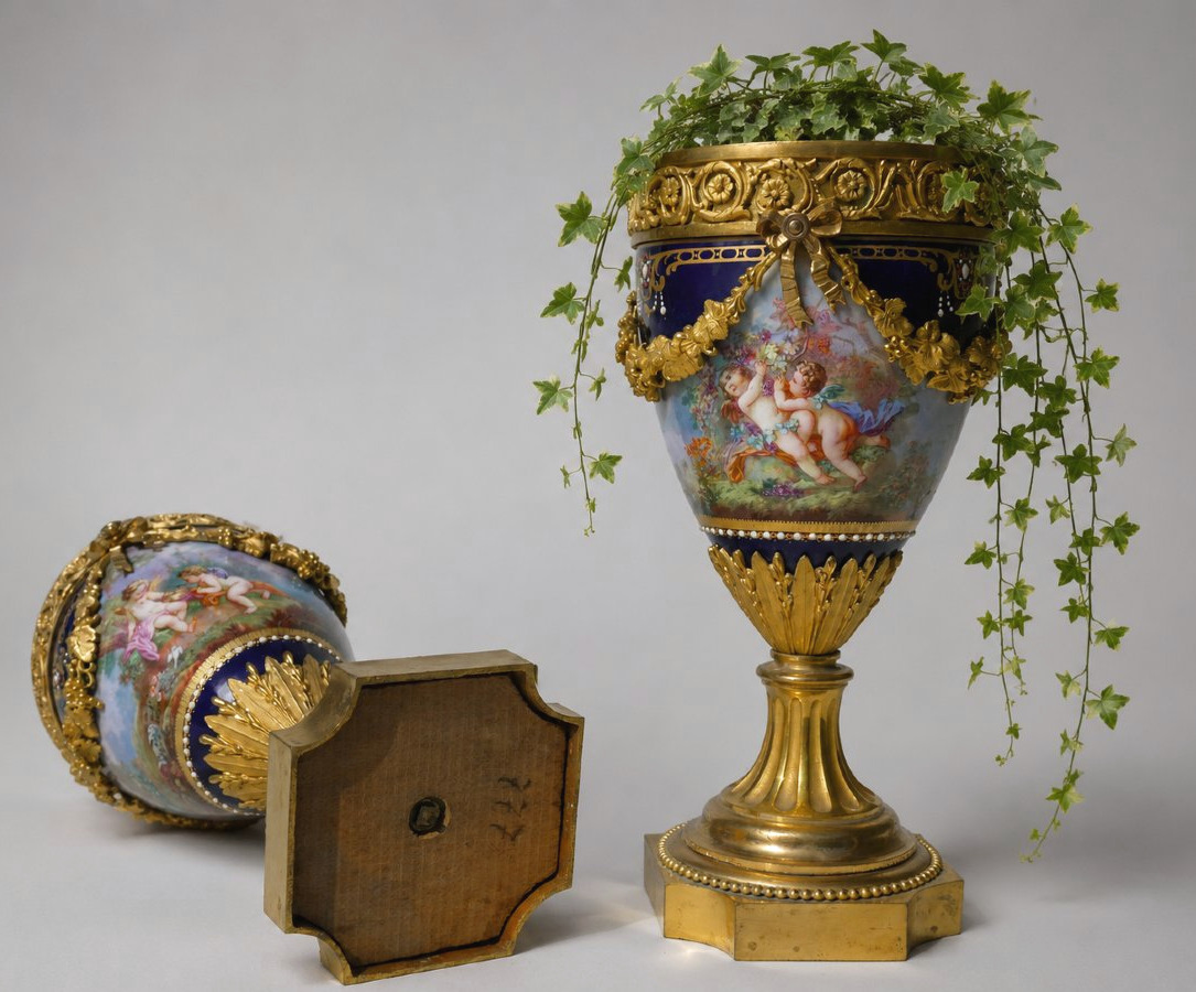 Paire de Vases En Porcelaine De Sevres Epoque Napoléon III Signé Abel Schilt , 1870 , Angelot-photo-2