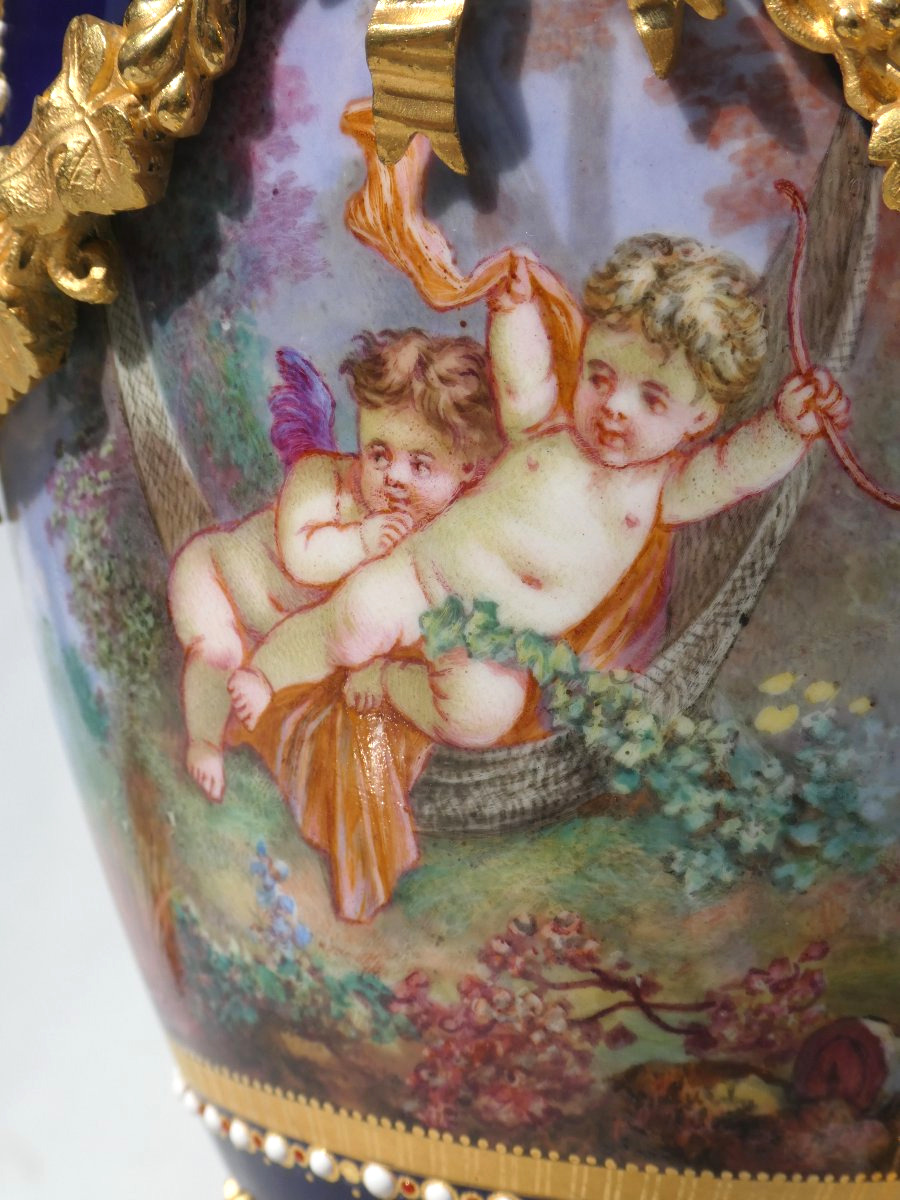 Paire de Vases En Porcelaine De Sevres Epoque Napoléon III Signé Abel Schilt , 1870 , Angelot-photo-8