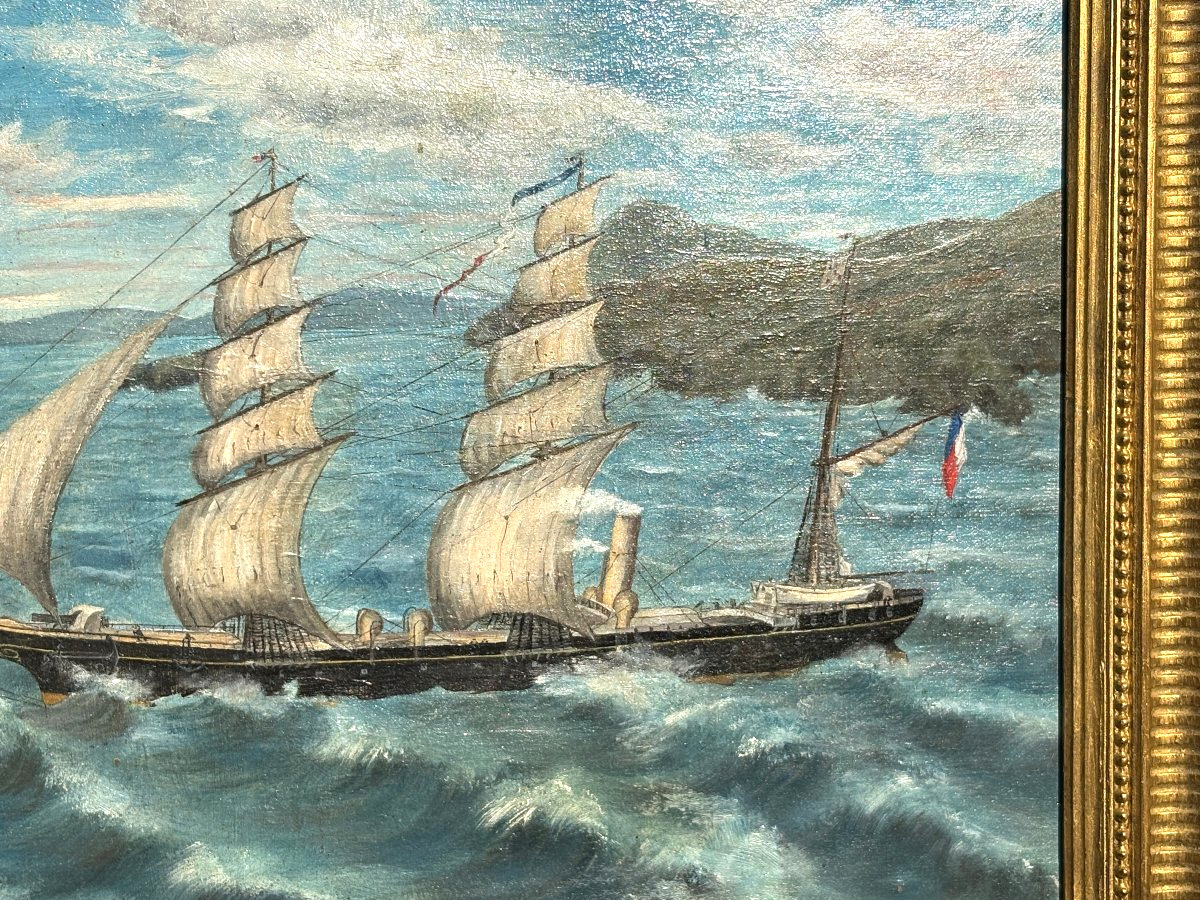 Navy – French-flagged Three-masted Steamship, Late 19th Century, Napoleon III, Cape Horn-photo-1