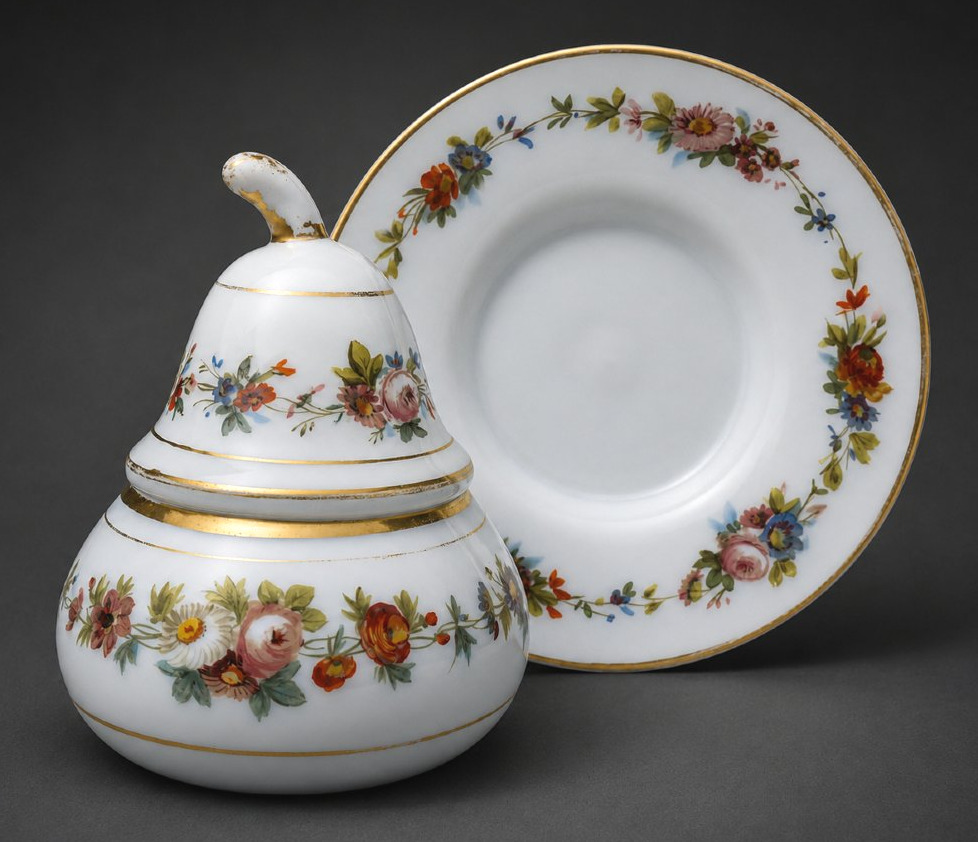 Covered Jar / Jam Jar In White Opaline With 19th-century Floral Design, Napoleon III Style, Baccarat-photo-3