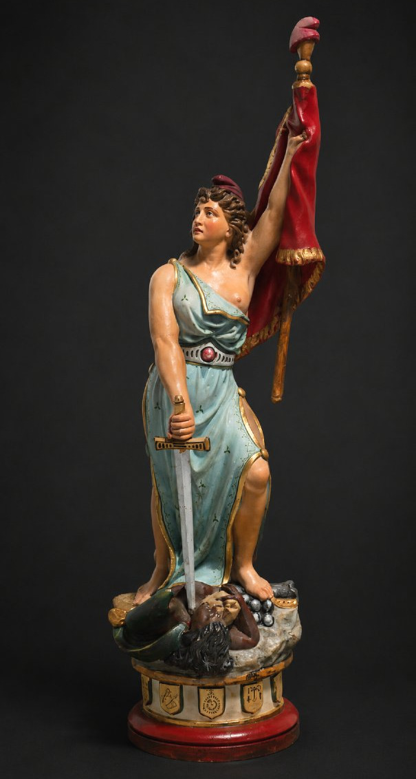 Polychrome Plaster Masonic Marianne – Allegory Of France, 19th Century, Third Republic Statue-photo-2