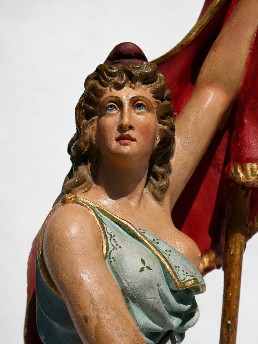 Polychrome Plaster Masonic Marianne – Allegory Of France, 19th Century, Third Republic Statue-photo-3