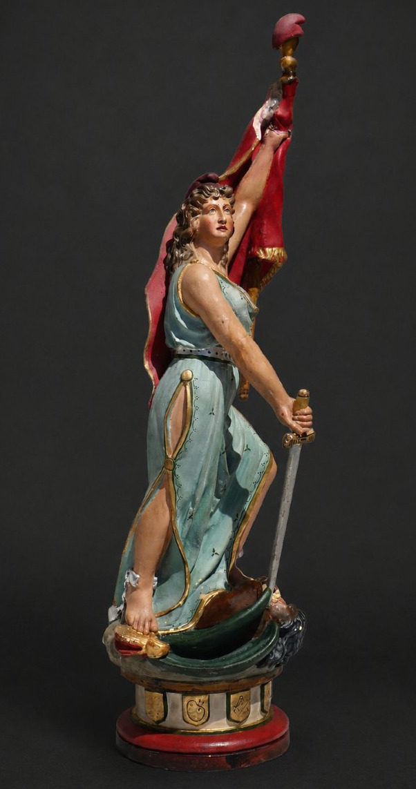 Polychrome Plaster Masonic Marianne – Allegory Of France, 19th Century, Third Republic Statue