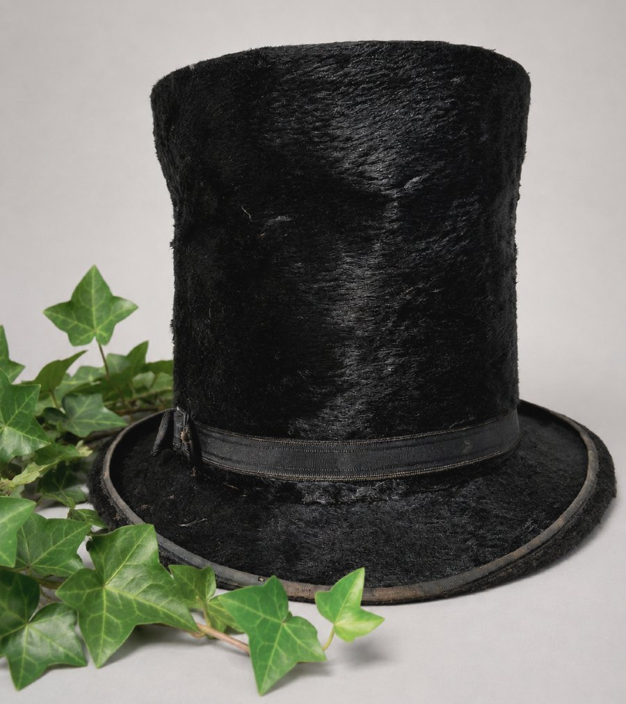 Antique Black Silk Top Hat – Maison Duval, Saulieu – 19th-century Napoleon III Hat