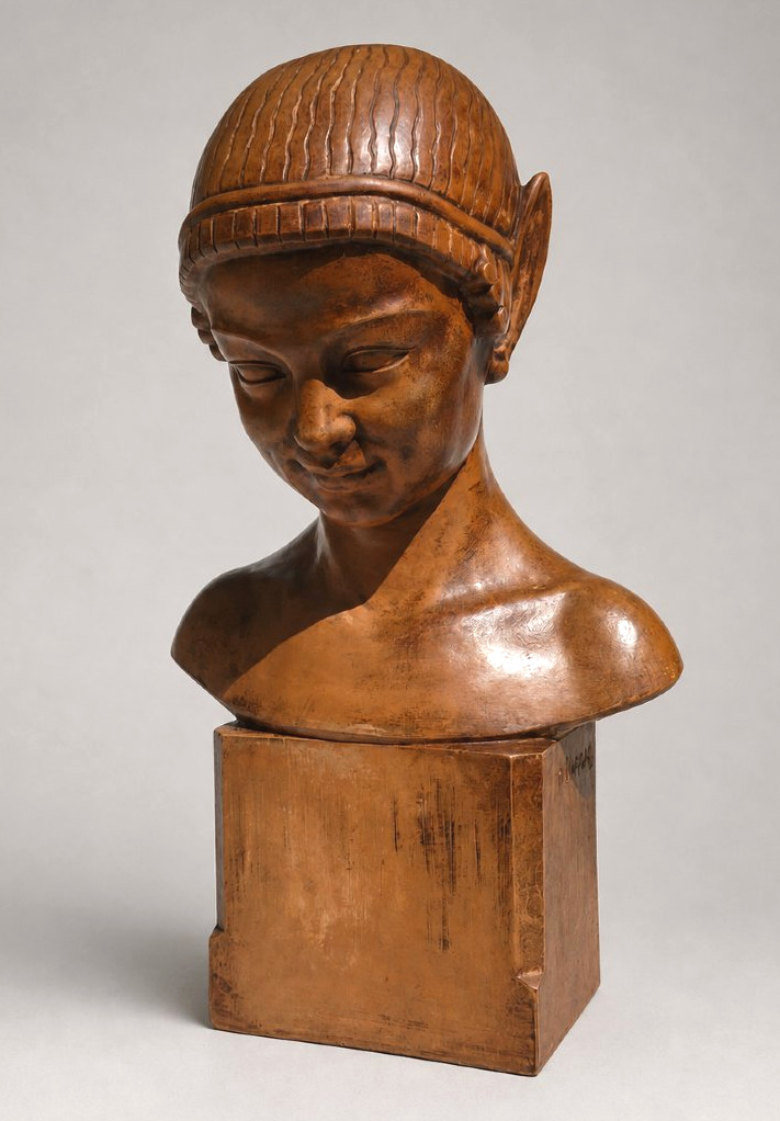Henri Bargas – Child's Bust, Patinated Terracotta Faun Head – Art Deco, 1920-photo-4