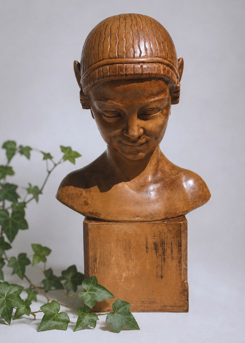 Henri Bargas – Child's Bust, Patinated Terracotta Faun Head – Art Deco, 1920