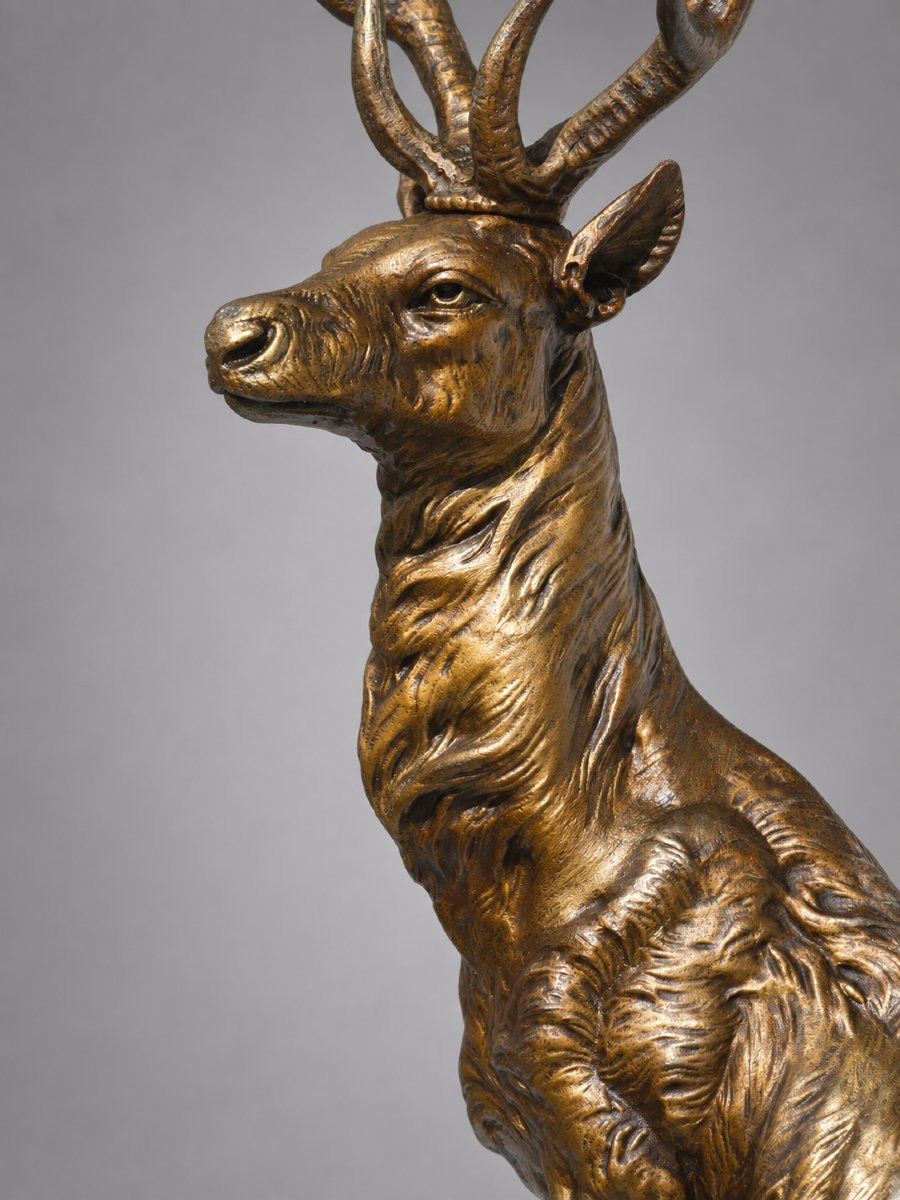Sculpture Animaliere , Cerf sur Rocher , Patine Bronze , Emile Gregoire , XIXe -photo-1